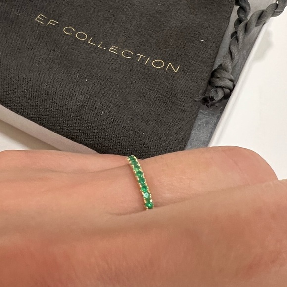 EF Collection 14K Yellow Gold Emerald Eternity Stacking Ring - Picture 2 of 12
